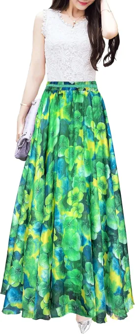 Afibi Women Full/Ankle Length Blending Maxi Chiffon Long Skirt Beach Skirt