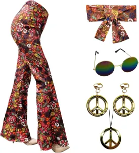 ATAMET 60s 70s Women Costumes Accessories Hippie Pants Bell Bottom Boho Pants Flared Pants Retro Trousers for 70s Theme Party