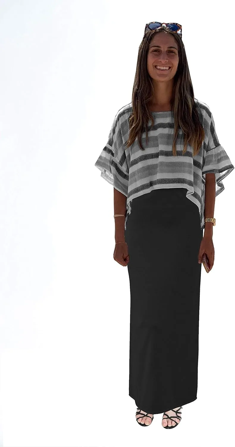 BABY O Women's Basic Modest 37" Below The Knee Ankle Length Maxi Straight Skirt