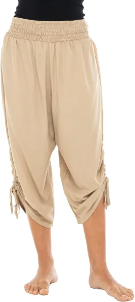 Back From Bali Womens Boho Wide Leg Loose Pants Cropped Rayon Summer Beach Pants Smocked Waist (S-4XL)