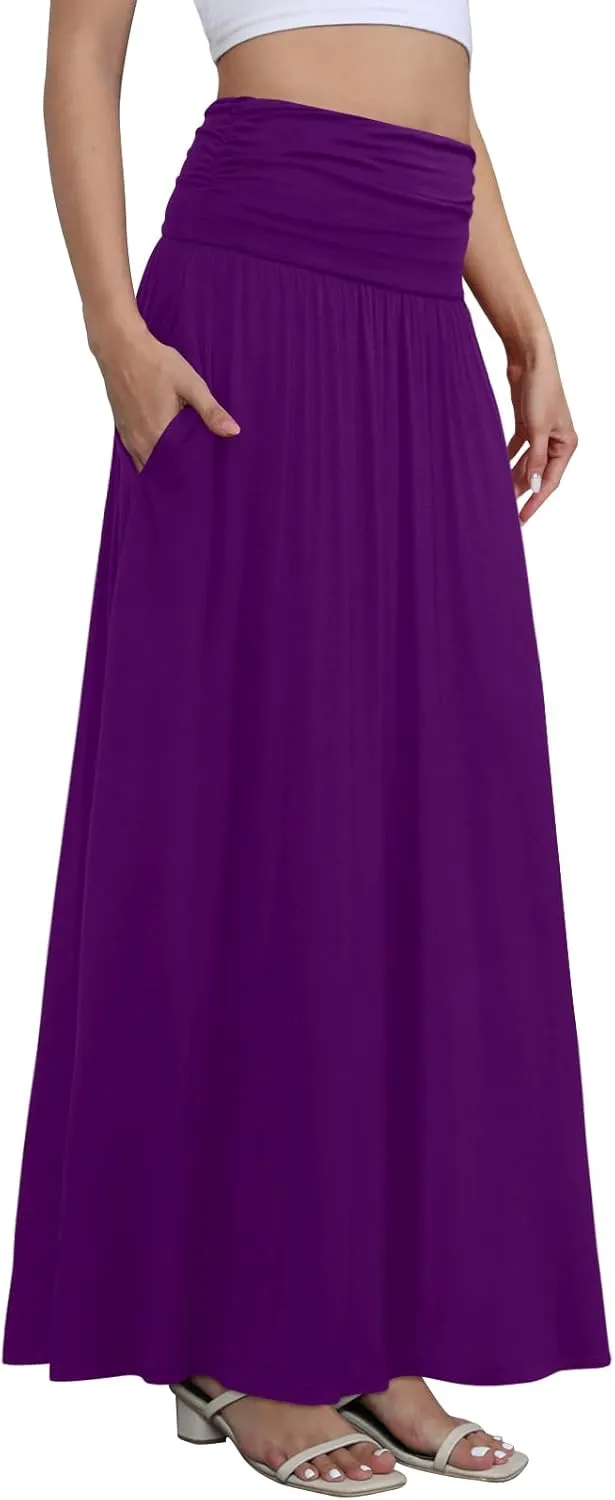 DouBCQ Maxi Skirts for Women High Waisted Long Skirts with Pockets Ankle Length Casual Skirt