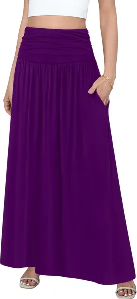 DouBCQ Maxi Skirts for Women High Waisted Long Skirts with Pockets Ankle Length Casual Skirt