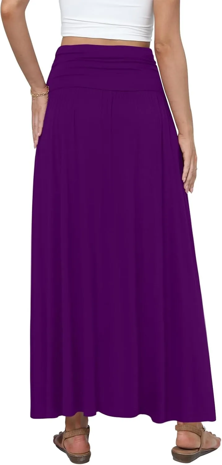 DouBCQ Maxi Skirts for Women High Waisted Long Skirts with Pockets Ankle Length Casual Skirt