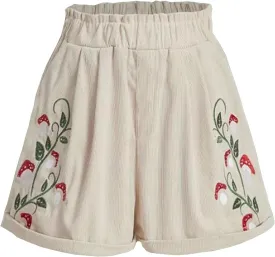 Generic Corduroy Shorts for Women Mushroom Embroidery Cottagecore Clothing Summer Casual Elastic Paperbag Waist Sweat Shorts