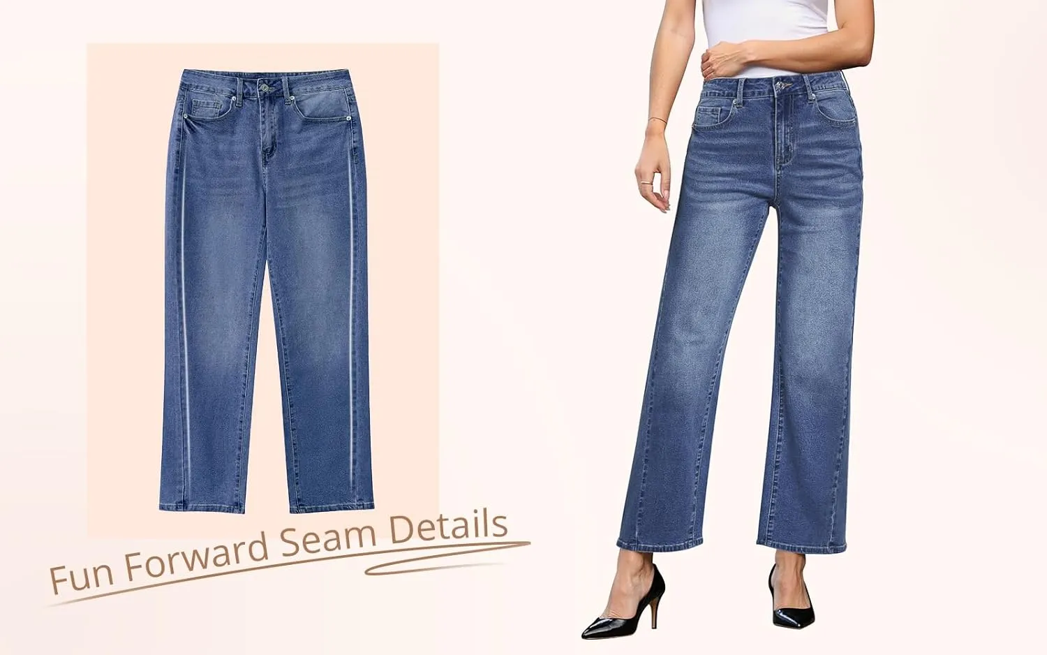 GRAPENT Straight Leg Jeans for Women High Waisted Trendy Ankle Length Forward Seams Stretchy Denim Pants Baggy Jeans