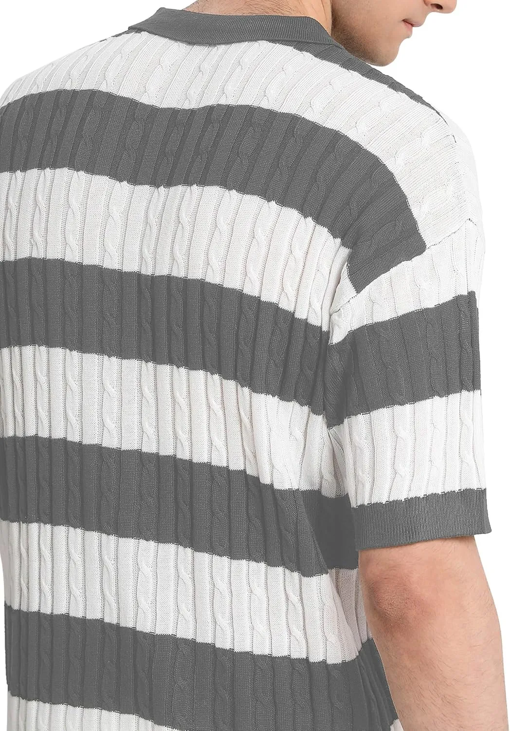 HYPESTFIT Knit Polo Shirt Short Sleeve Striped Texture Knitted Casual Beach Tops