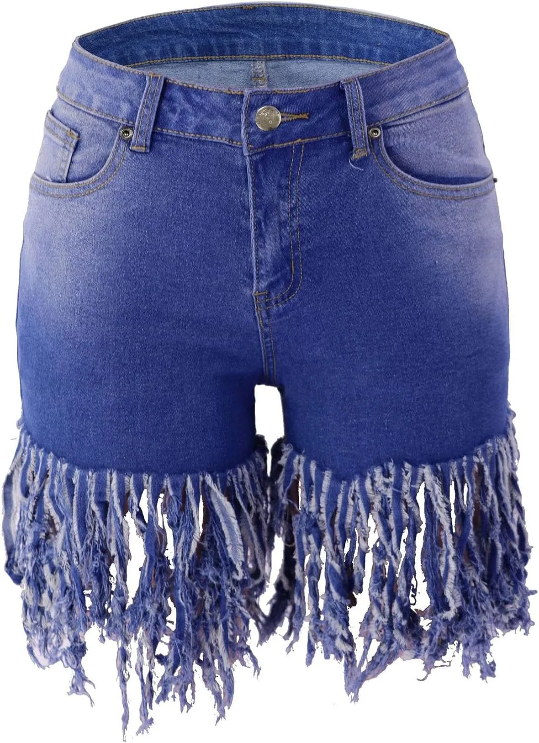 JEKE-DG Women's Plus Size Fringe Raw Hem Denim Shorts High Waisted Tassels Stretchy Hem Short Jeans Clubwear Jeans Short