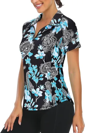 LURANEE Women's Short Sleeve Moisture Wicking Athletic Shirts Quarter Zip Pullover