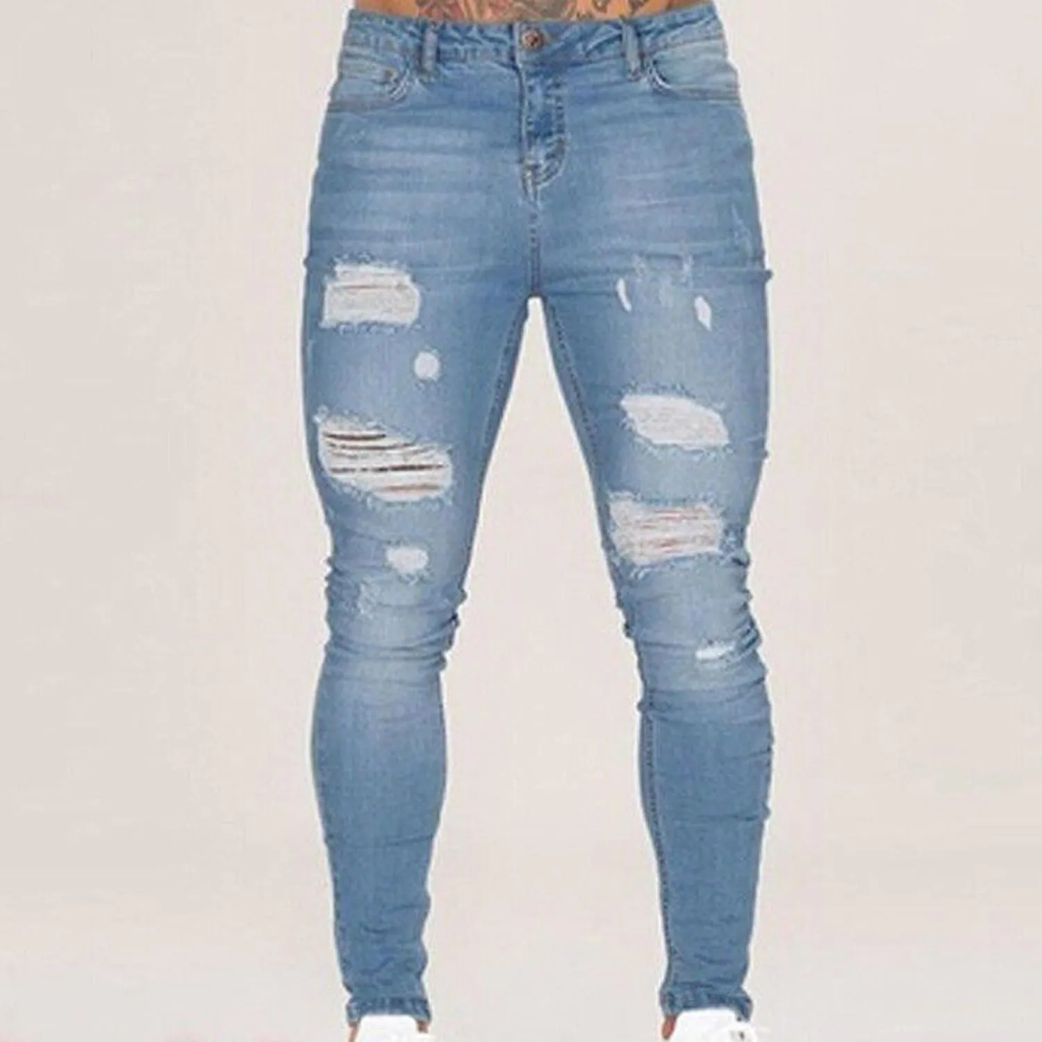 Maiyifu-GJ Men's Distressed Moto Biker Jeans Ripped Punk Gothic Zipper Denim Pants Hip hop Tapered Leg Slim Fit Jean