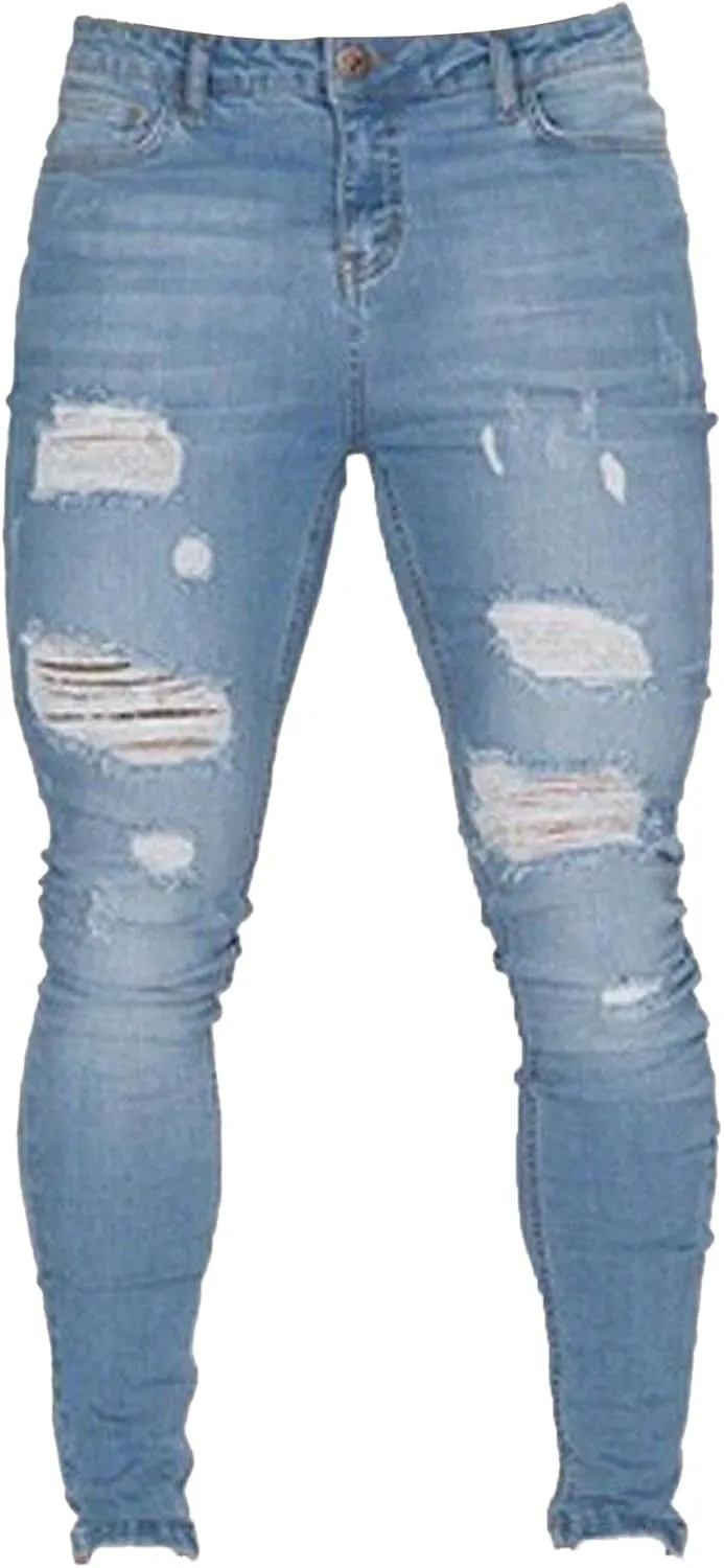 Maiyifu-GJ Men's Distressed Moto Biker Jeans Ripped Punk Gothic Zipper Denim Pants Hip hop Tapered Leg Slim Fit Jean