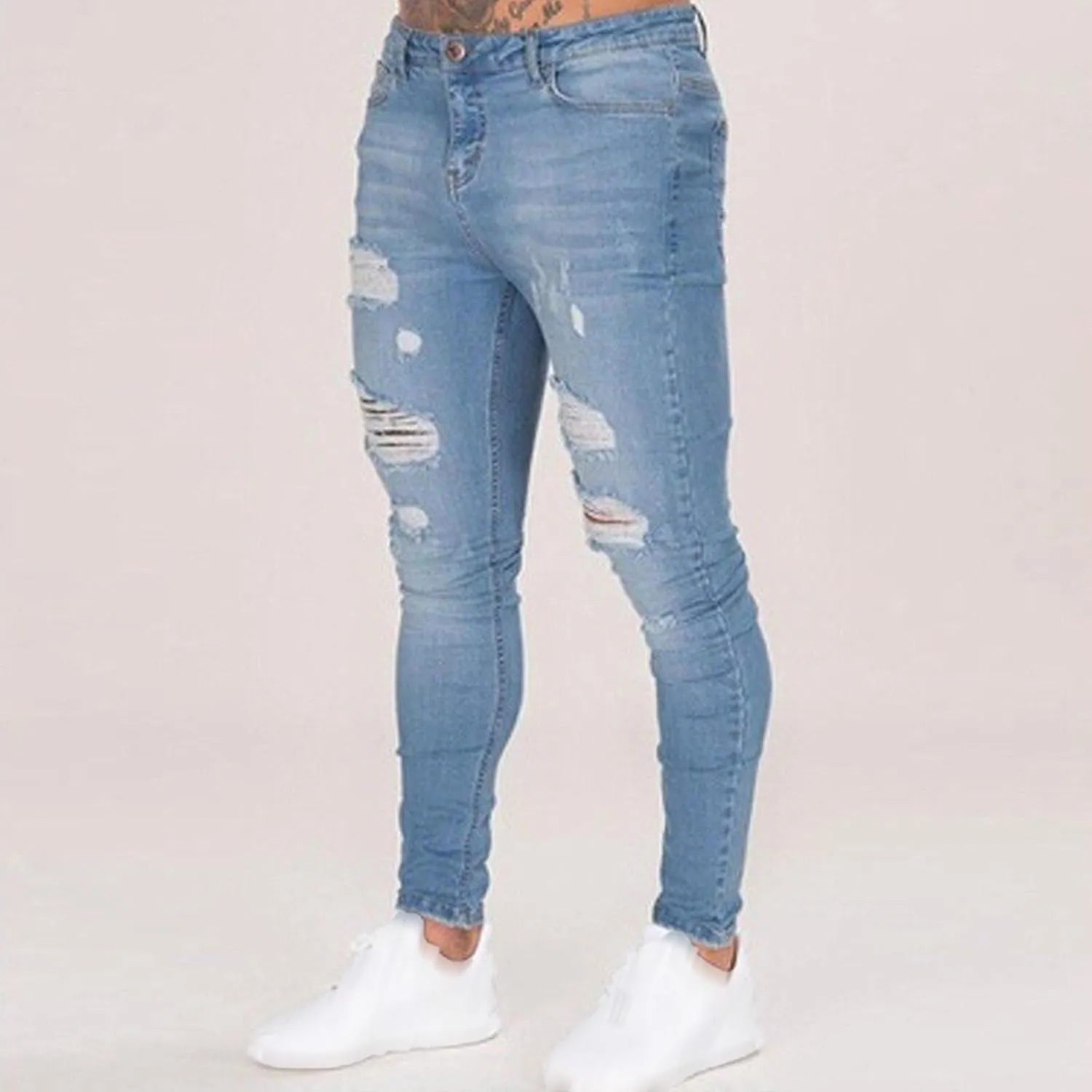 Maiyifu-GJ Men's Distressed Moto Biker Jeans Ripped Punk Gothic Zipper Denim Pants Hip hop Tapered Leg Slim Fit Jean