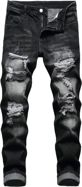 Men's Ripped Jeans,Slim Fit Distressed Straight Leg Fashion Denim Pants