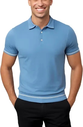 Men's Slim-Fit 100% Cotton Polo, Breathable Lightweight Short-Sleeve tee; Navy, Blue, Beige, Black.