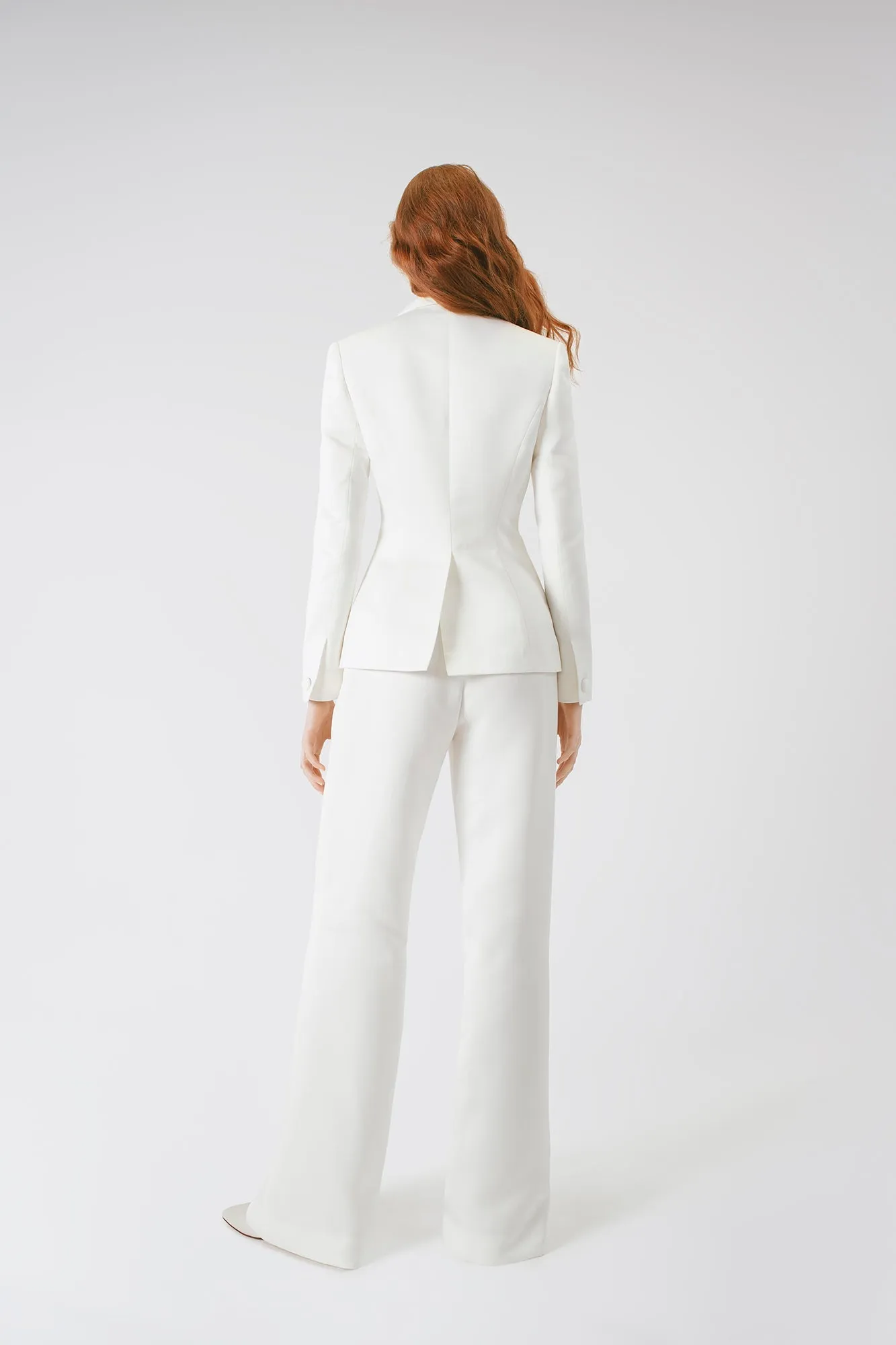 Modern Satin Long Sleeve Two-Piece Pant Suit Wedding Dress