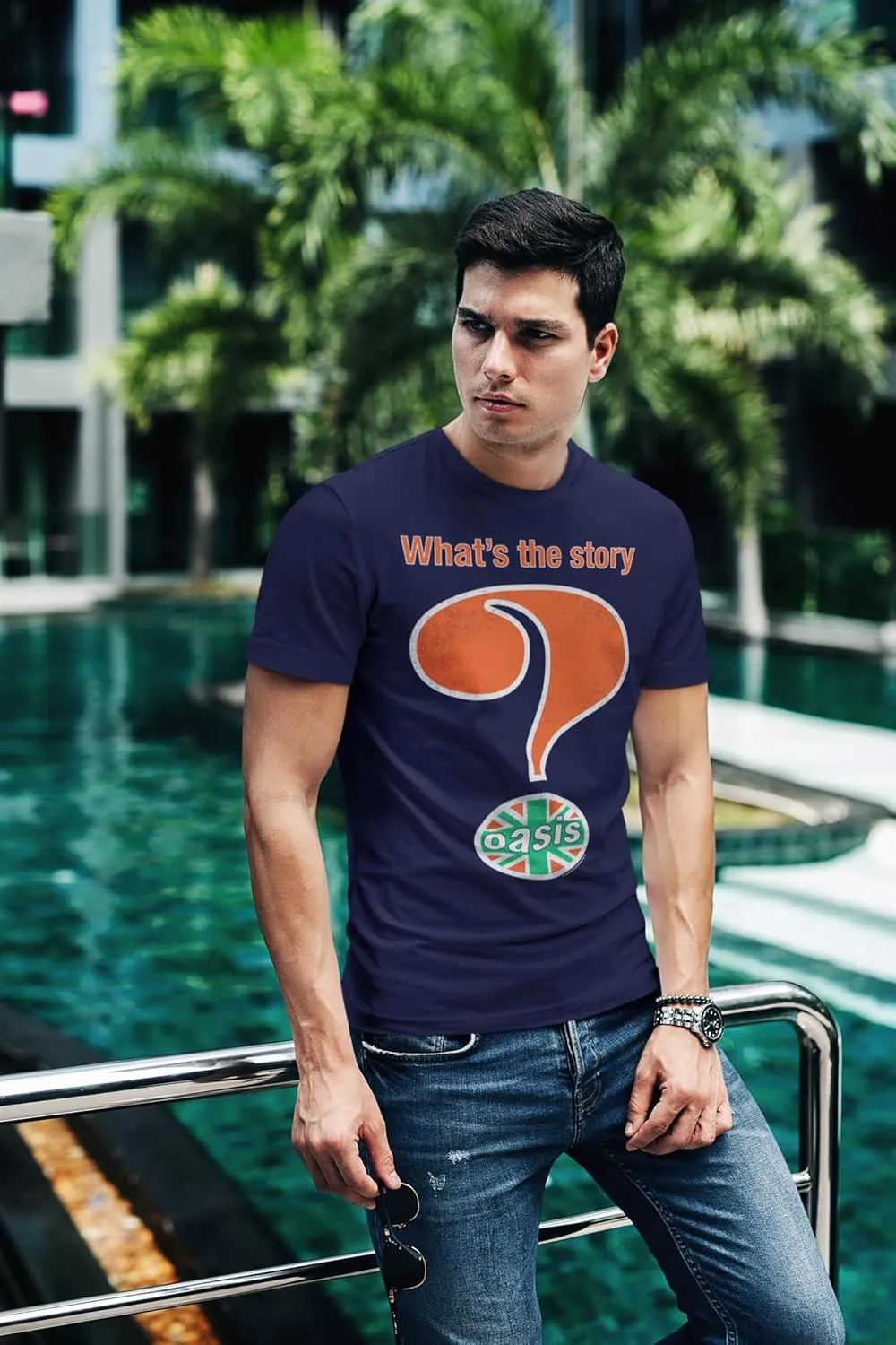 Oasis Band T Shirt What's The Story Adult Navy Short Sleeve 90s Rock Music Vintage Style Graphic Tees