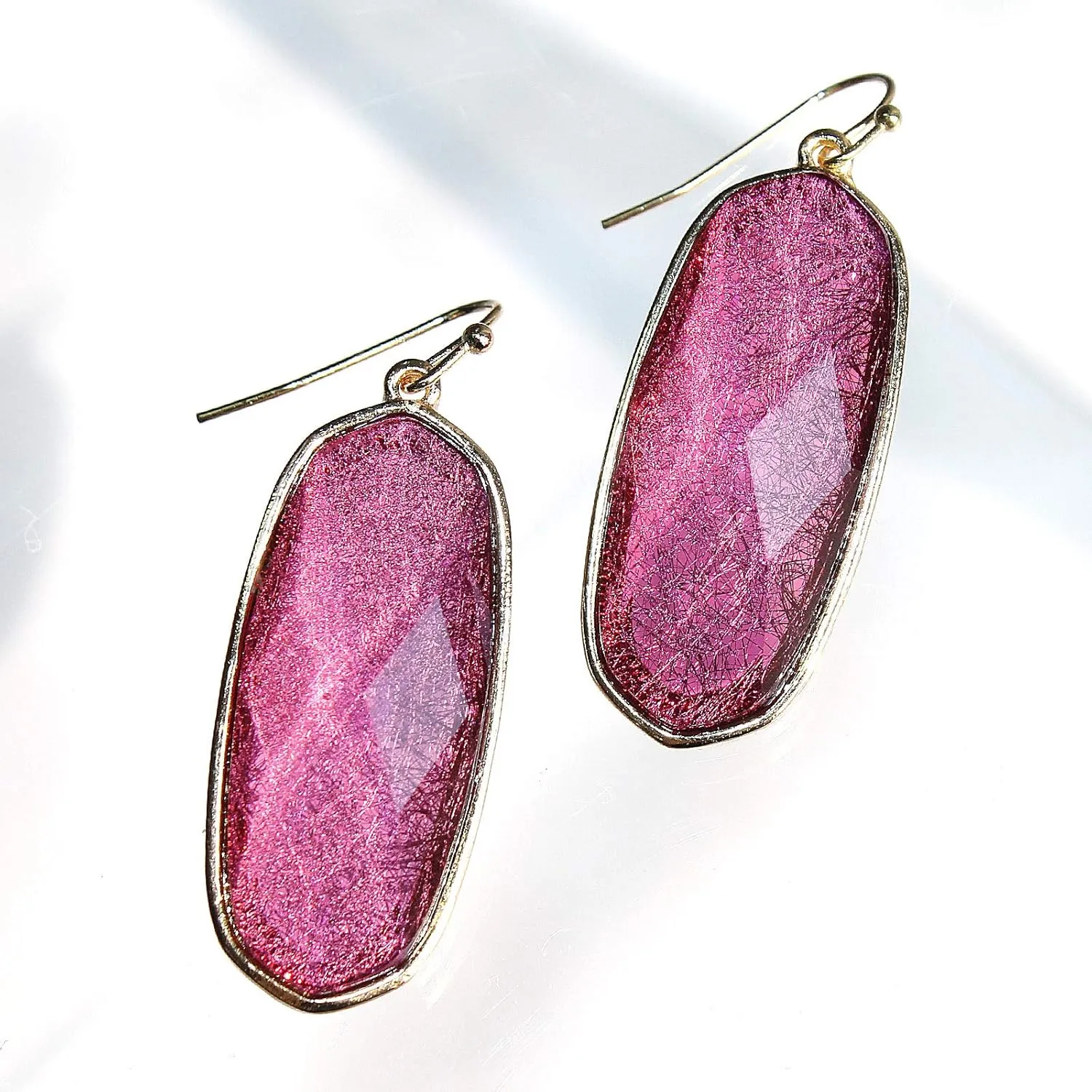POMINA Fashion Statement Resin Oval Teardrop Dangle Earrings for Women Colorful Sparkle Faceted Crystal Glass Dangle Drop Earrings