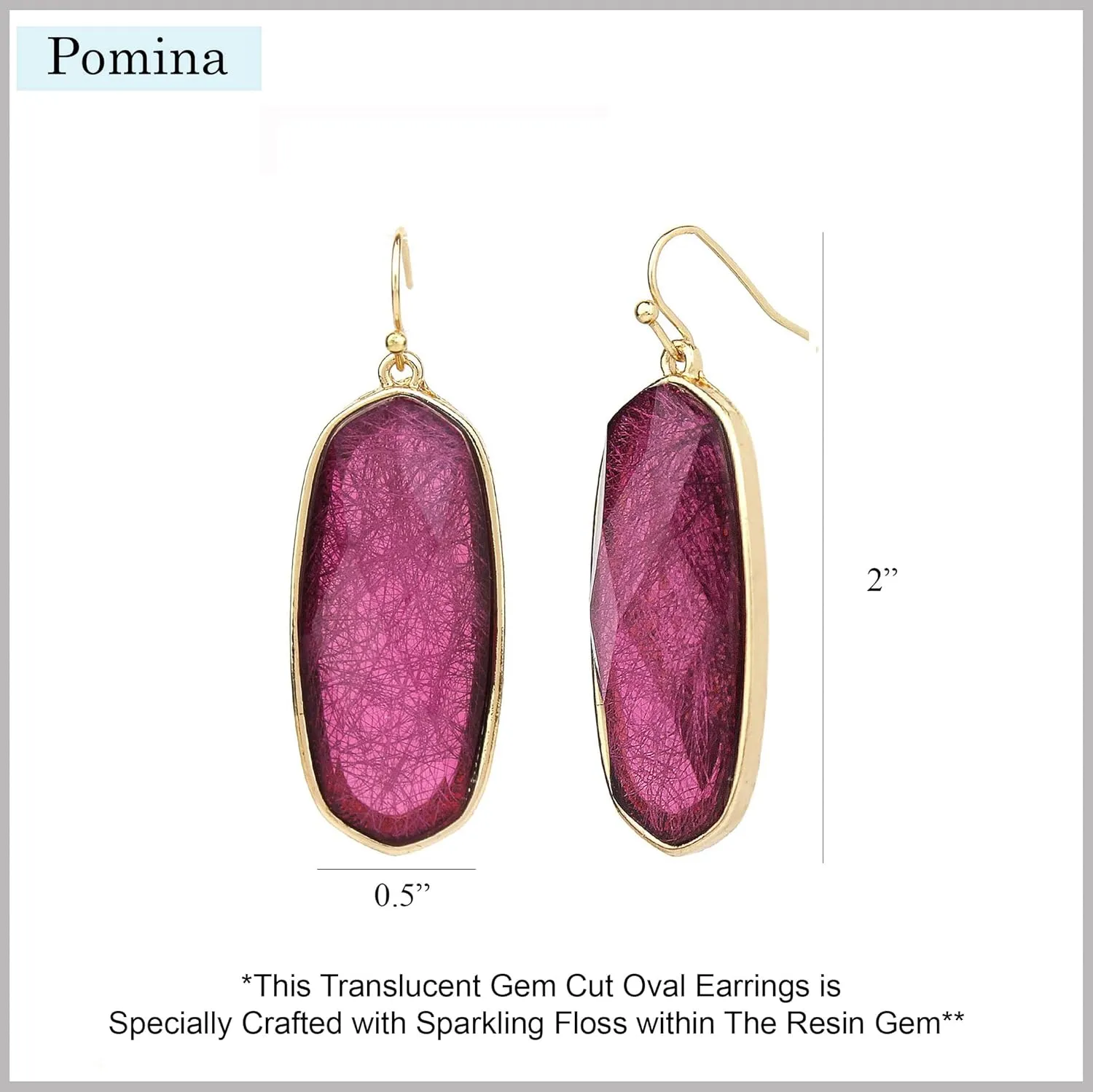 POMINA Fashion Statement Resin Oval Teardrop Dangle Earrings for Women Colorful Sparkle Faceted Crystal Glass Dangle Drop Earrings