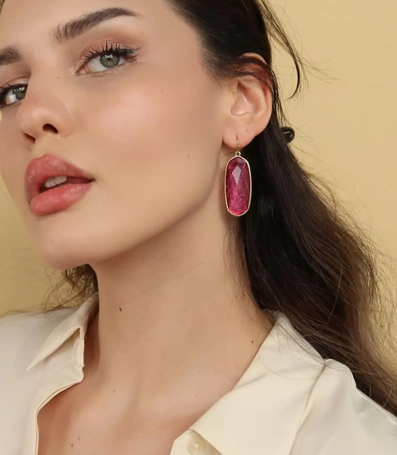POMINA Fashion Statement Resin Oval Teardrop Dangle Earrings for Women Colorful Sparkle Faceted Crystal Glass Dangle Drop Earrings