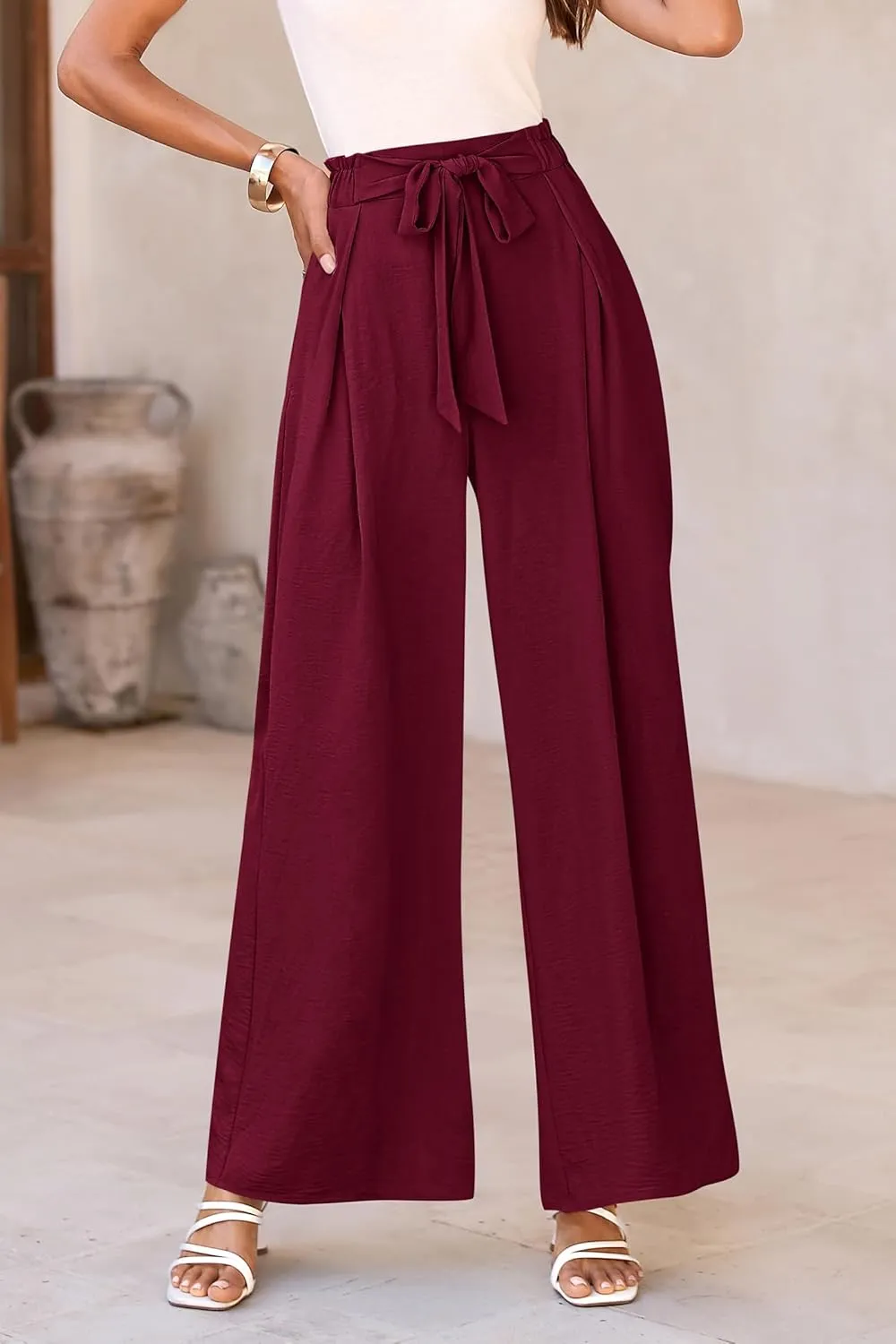 PRETTYGARDEN Women's Wide Leg Work Pants Business Casual High Waisted Loose Palazzo Trouser Summer Clothes
