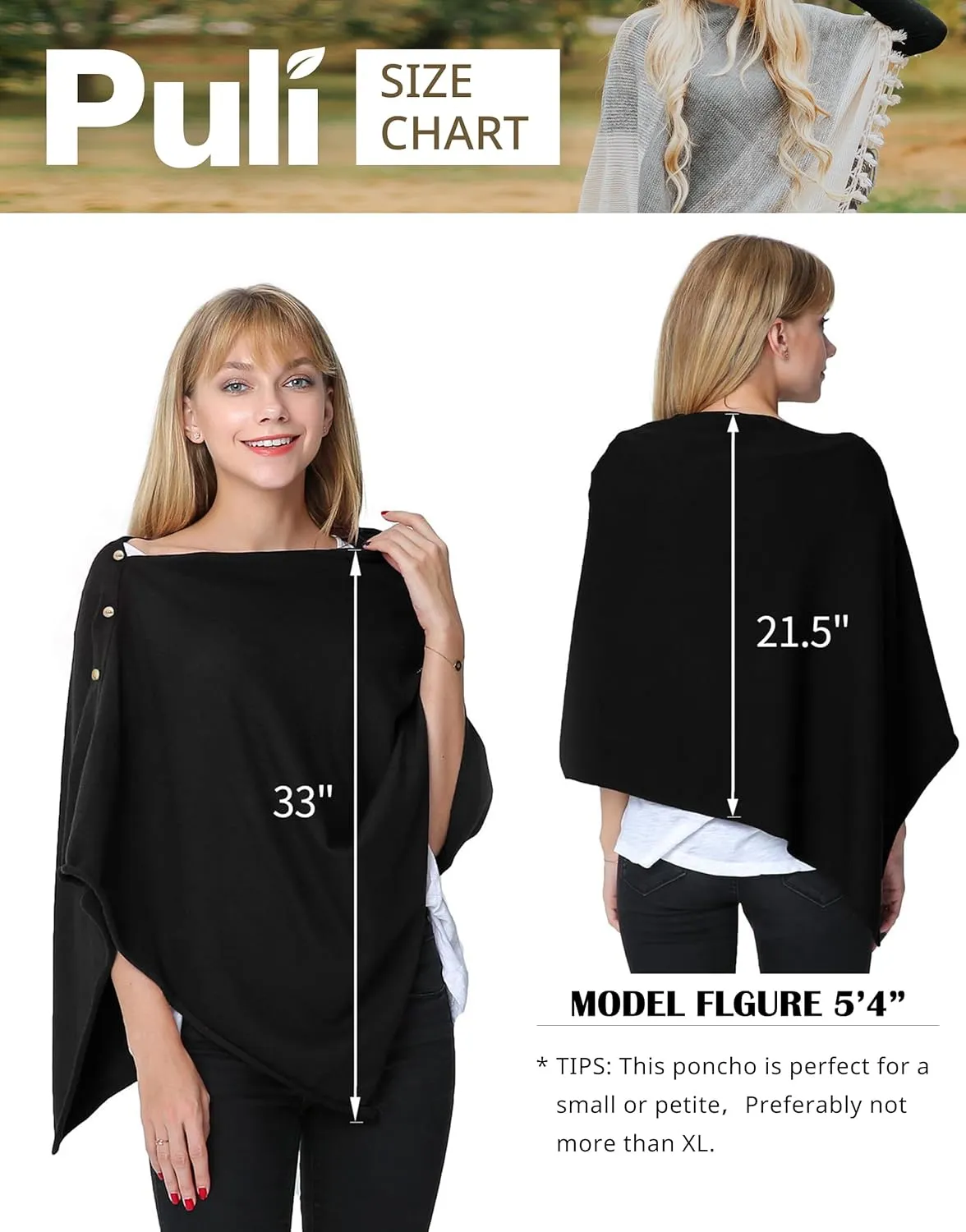 PULI Women's Versatile Knitted Shawls Scarf Poncho Sweater with Buttons Lightweight Spring Summer Fall Wraps