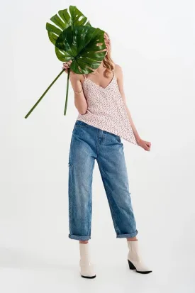 Relaxed Fit Side Rip Jeans In Mid Blue