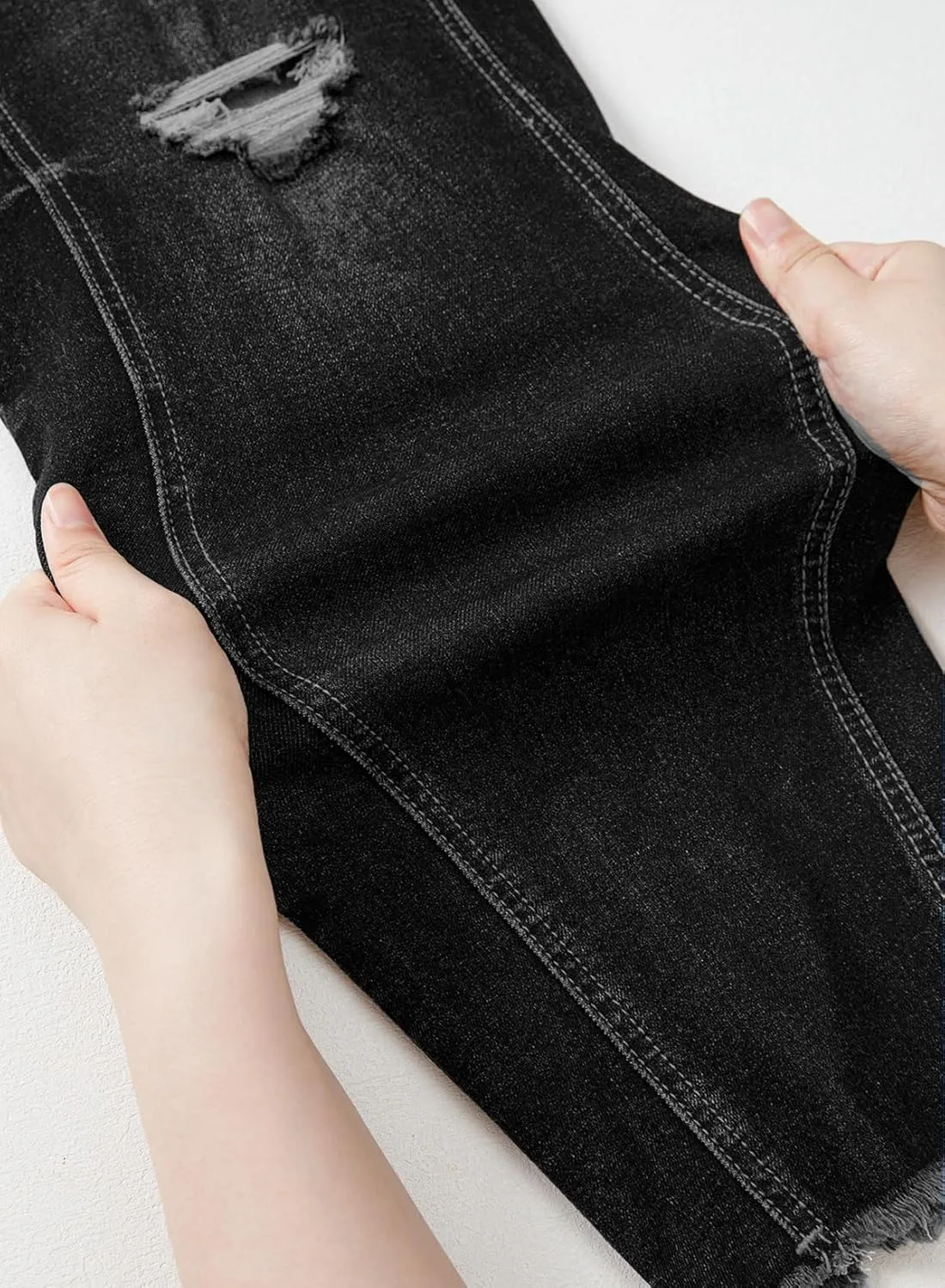 Sidefeel Women's High Waisted Boyfriend Jeans Trendy Ripped Straight Leg Raw Hem Stretchy Ankle Denim Pants