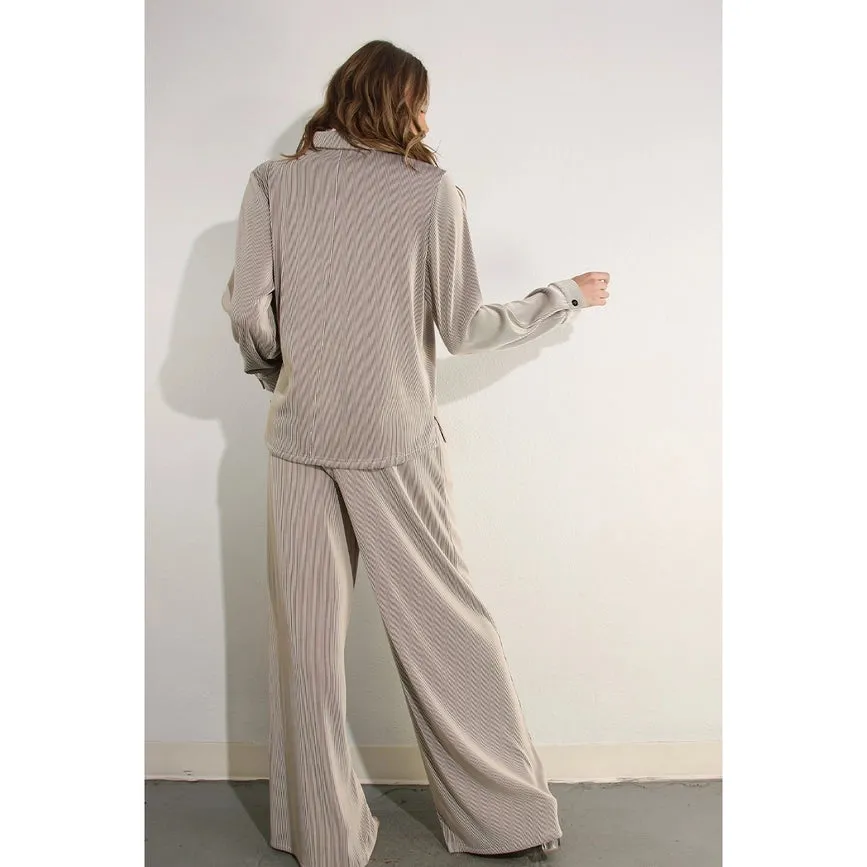 Striped Knit Button Down Shirts and Pants Set