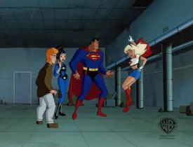 Superman the Animated Series Original Production Cel: Superman, Supergirl, Lashina, Jimmy Olsen