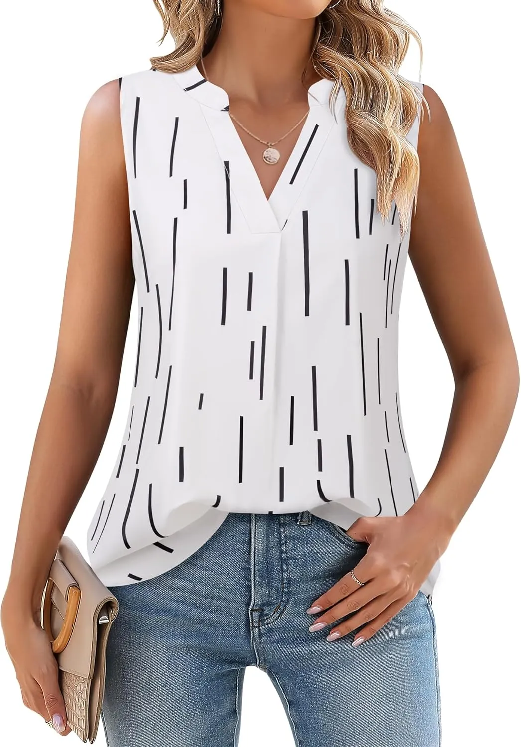 Timeson Women's Chiffon V Neck Sleeveless Blouse Tops Office Work Shirts