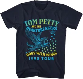 Tom Petty & The Heartbreakers Dogs with Wings '95 Tour Adult Navy Short Sleeve T Shirt 90s Graphic Tees