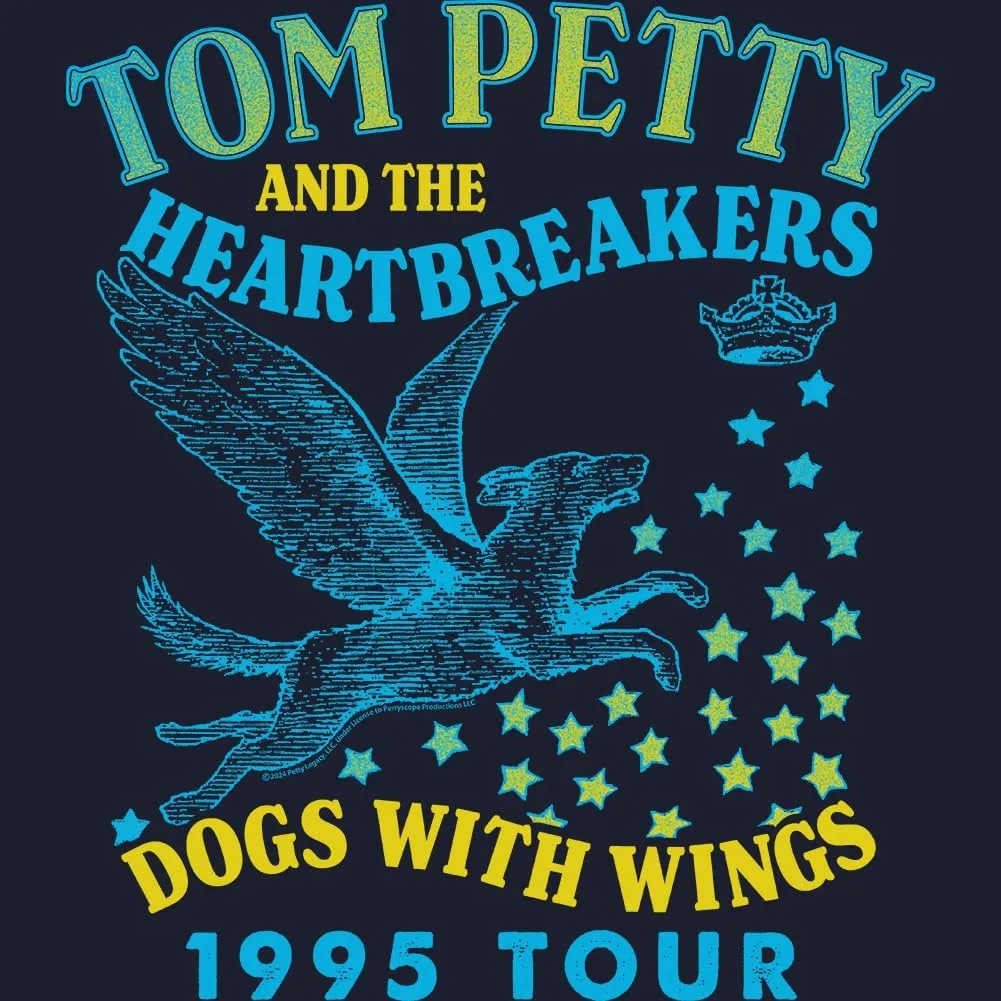 Tom Petty & The Heartbreakers Dogs with Wings '95 Tour Adult Navy Short Sleeve T Shirt 90s Graphic Tees