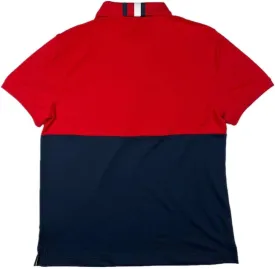 Tommy Hilfiger Men's Short Sleeve Moisture Wicking Stretch Polo Shirt with Quick Dry   UV Protection,Red-Navy Colorblock,SM
