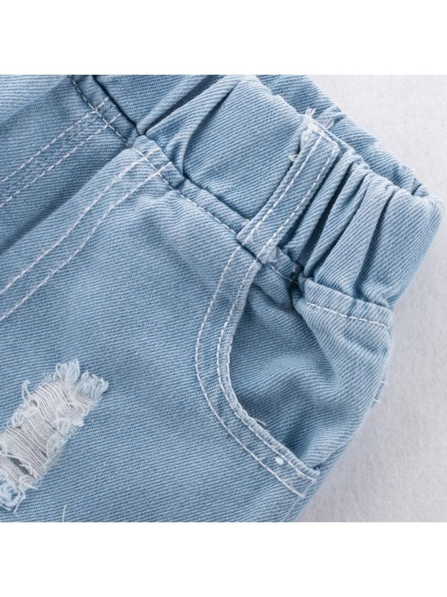 Trendy Little Kids Unisex Blue Frayed Jeans