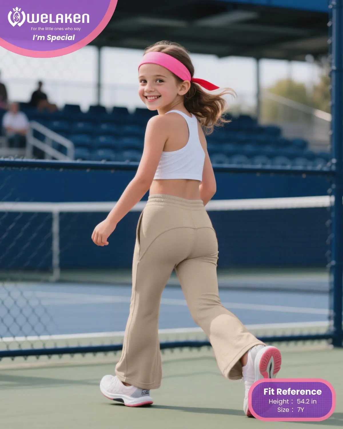 WELAKEN Girls Sweatpants for Casual & Athletic - Kids Flared Pants Bell-Bottom Trousers with Pockets