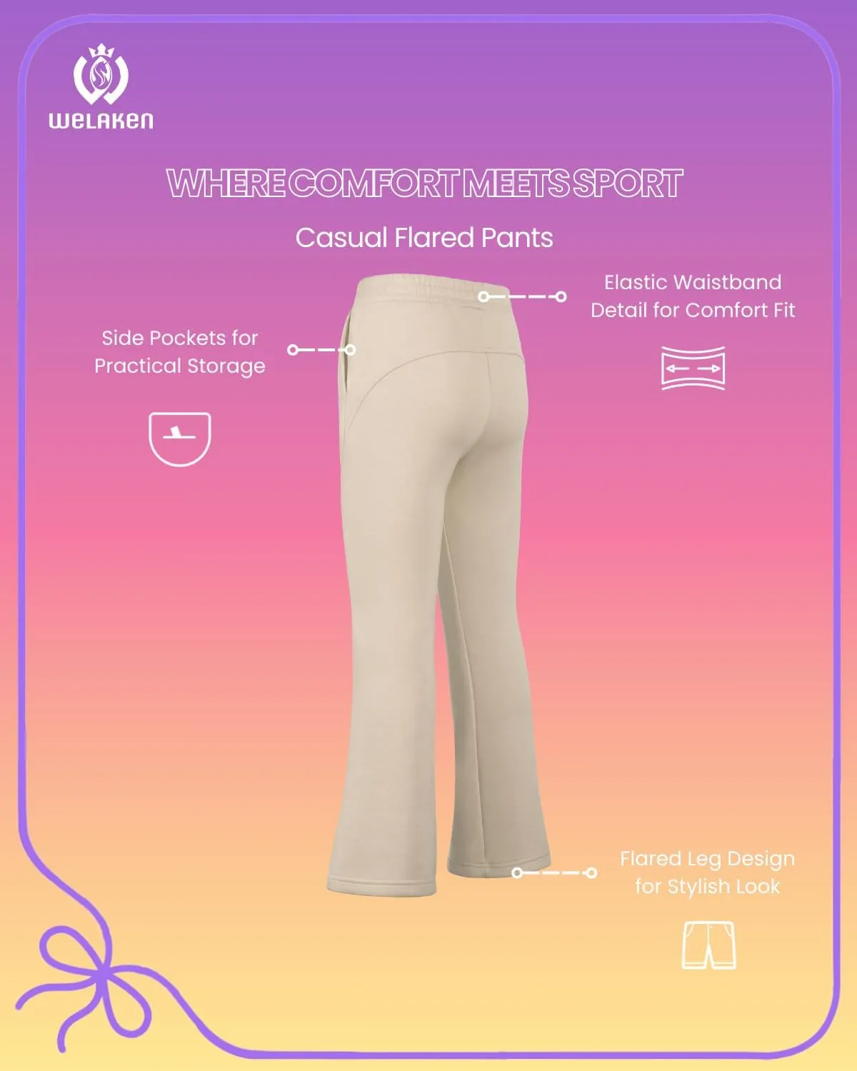 WELAKEN Girls Sweatpants for Casual & Athletic - Kids Flared Pants Bell-Bottom Trousers with Pockets