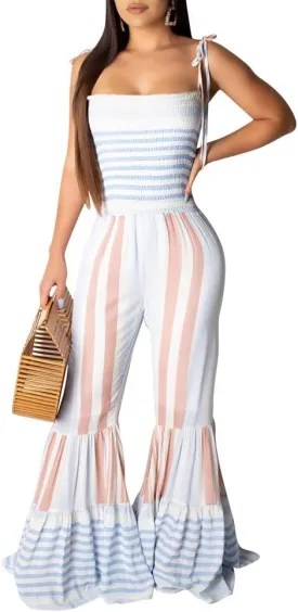 Womens Rainbow Print Stripes Crop Top   Wide Leg Pants 2 Piece Outfits