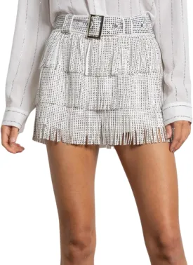 Womens Sparkle Rhinestone Fringe Shorts Pants Elastic Band Skort Western Cowgirl Mini Skirt Built-in Short