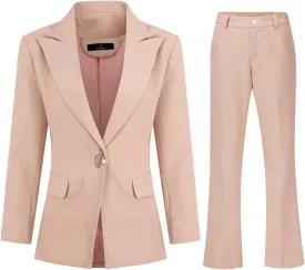 YYNUDA Women's Business 2 Piece Lady Suit Set Office Work Solid 1 Button Pantsuit Blazer Jacket and Pants