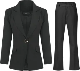 YYNUDA Women's Business 2 Piece Lady Suit Set Office Work Solid 1 Button Pantsuit Blazer Jacket and Pants